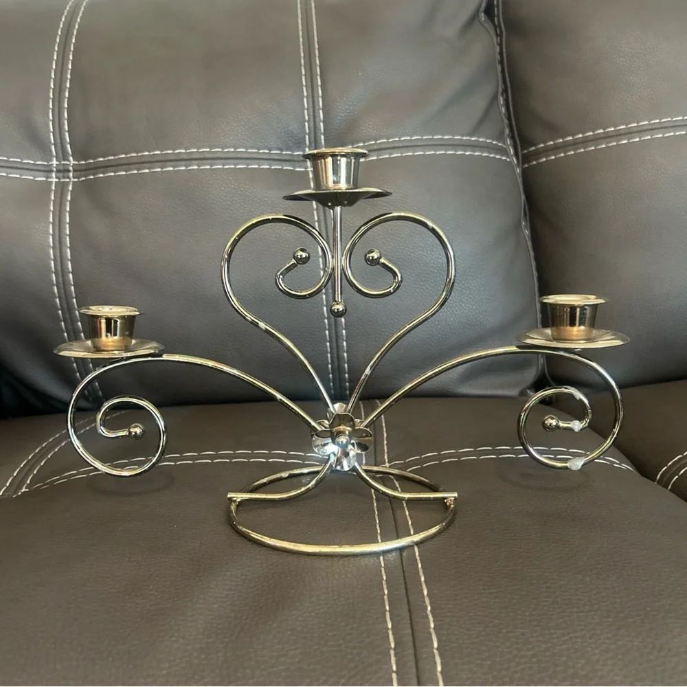 Home Interiors Brass-Tone Scroll 3-Arm Candle Holders Set of two